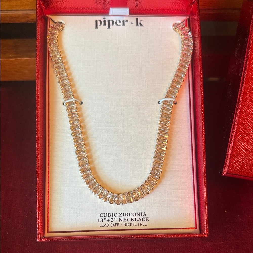 Piper Gold Baguette Cubic Zirconia Tennis Necklace - Gold NWT